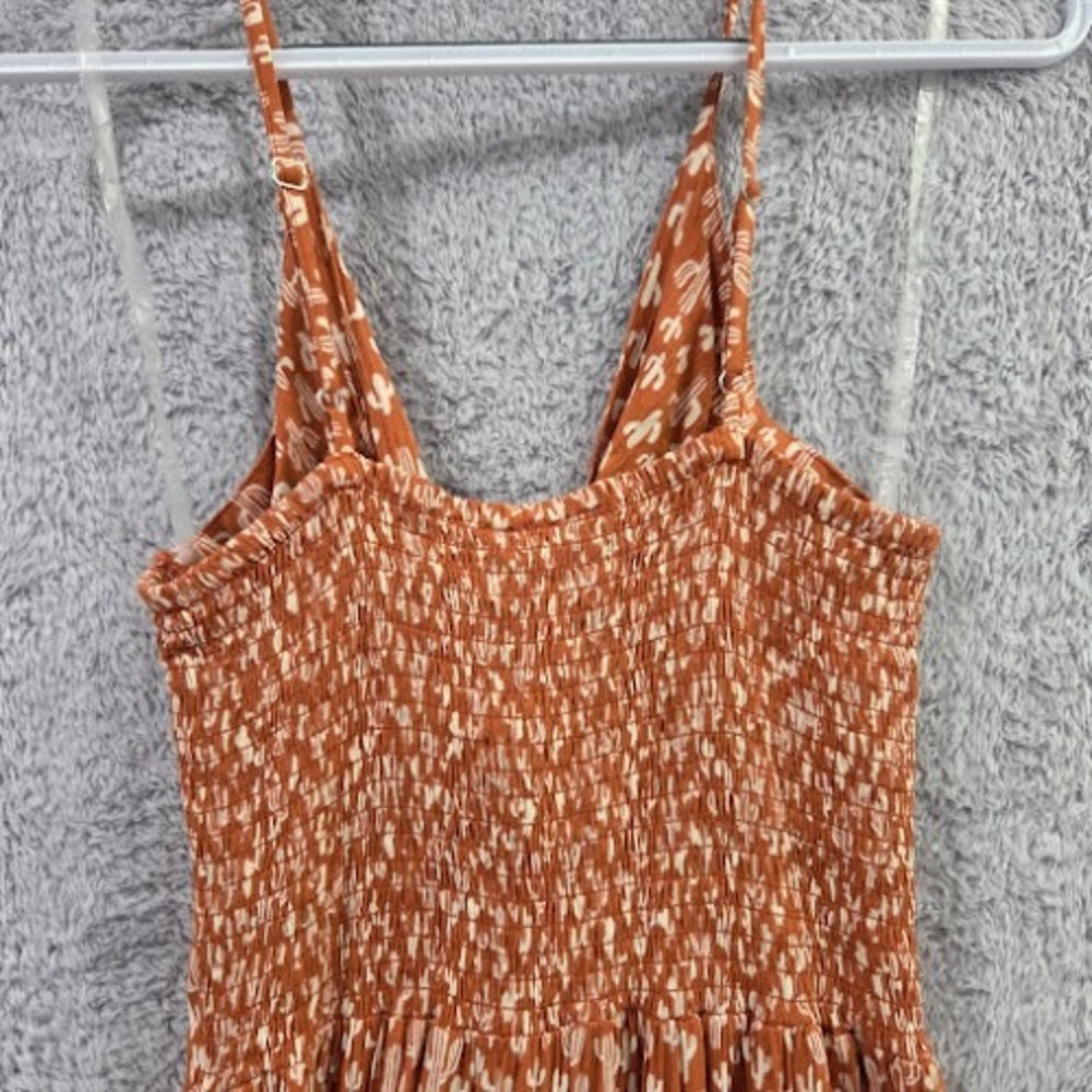 Angie Cactus Print Maxi Dress Women's Medium Rust Twist Front Smocked Boho - Picture 7 of 8